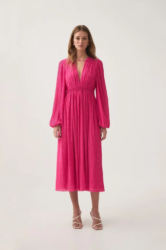 Aje Dresses Genevieve Pleated Midi Dress Azalea Pink 8211 Women