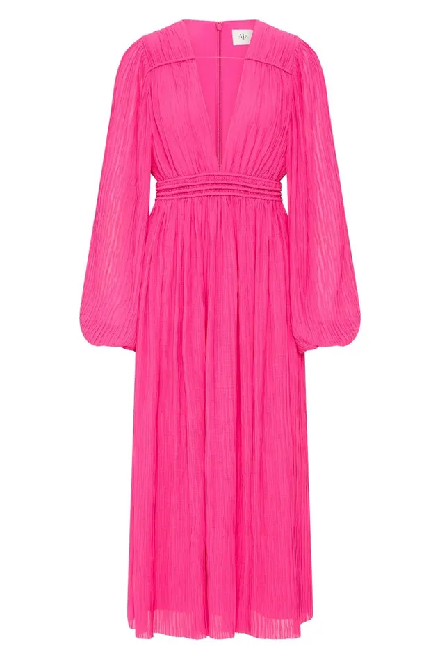 Aje Dresses Genevieve Pleated Midi Dress Azalea Pink 8211 Women Aje Dresses Genevieve Pleated Midi Dress Azalea Pink 8211 Women