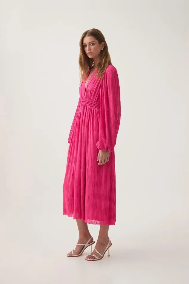 Aje Dresses Genevieve Pleated Midi Dress Azalea Pink 8211 Women Aje Dresses Genevieve Pleated Midi Dress Azalea Pink 8211 Women