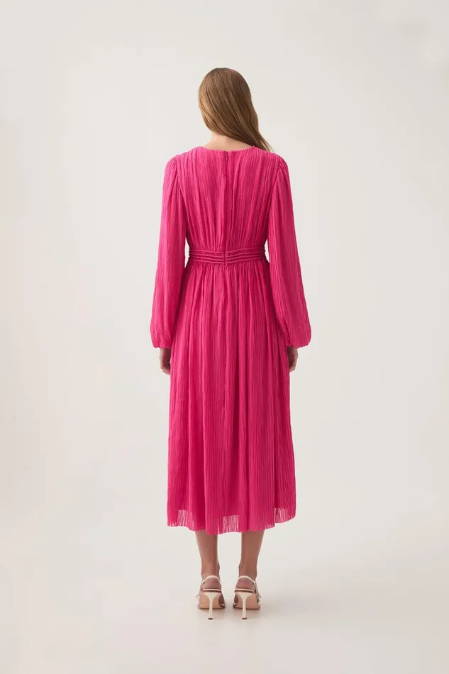 Aje Dresses Genevieve Pleated Midi Dress Azalea Pink 8211 Women Aje Dresses Genevieve Pleated Midi Dress Azalea Pink 8211 Women