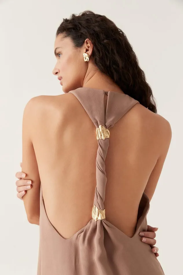 Aje Dresses Intrigue Twist Back Midi Dress Chocolate Brown 8211 Women Aje Dresses Intrigue Twist Back Midi Dress Chocolate Brown 8211 Women