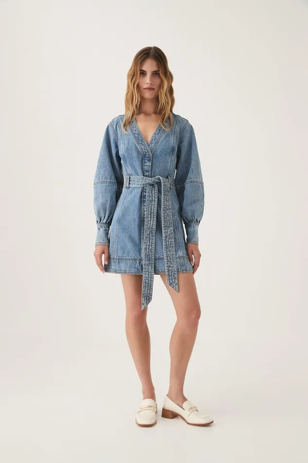 Aje Dresses Outline Denim Mini Dress Coastal Blue 8211 Women