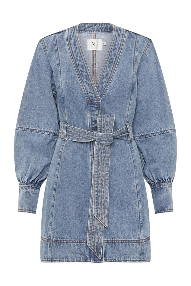 Aje Dresses Outline Denim Mini Dress Coastal Blue 8211 Women Aje Dresses Outline Denim Mini Dress Coastal Blue 8211 Women