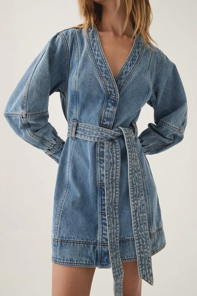 Aje Dresses Outline Denim Mini Dress Coastal Blue 8211 Women Aje Dresses Outline Denim Mini Dress Coastal Blue 8211 Women