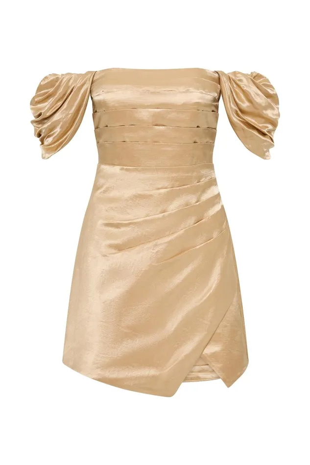 Aje Dresses Paradise Wrap Front Mini Dress Gold 8211 Women Aje Dresses Paradise Wrap Front Mini Dress Gold 8211 Women