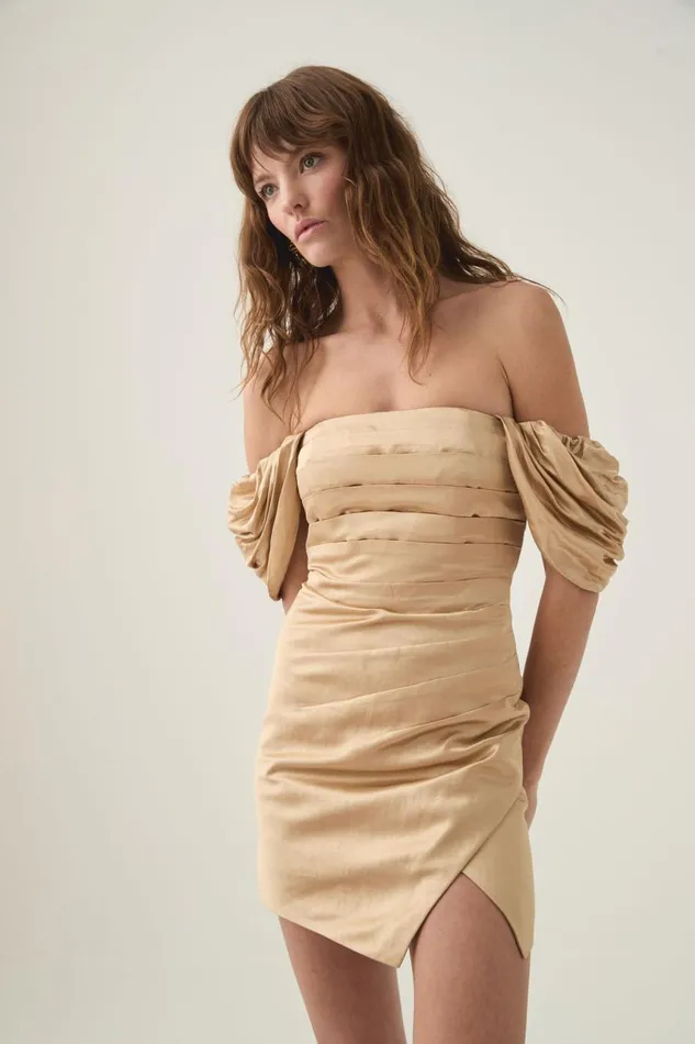 Aje Dresses Paradise Wrap Front Mini Dress Gold 8211 Women Aje Dresses Paradise Wrap Front Mini Dress Gold 8211 Women