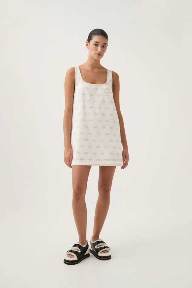 Aje Dresses Ratio Logo Denim Mini Dress Ivoryblush Pink 8211 Women
