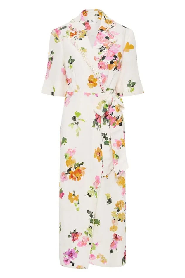 Aje Dresses Tabitha Wrap Front Midi Dress Scattered Floral 8211 Women Aje Dresses Tabitha Wrap Front Midi Dress Scattered Floral 8211 Women