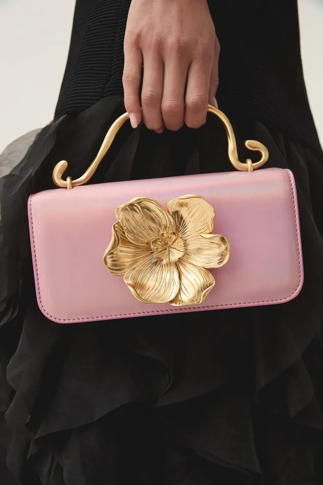 Aje Handbags and Wallets Alessia Flower Clutch Pink Metallic 8211 Women