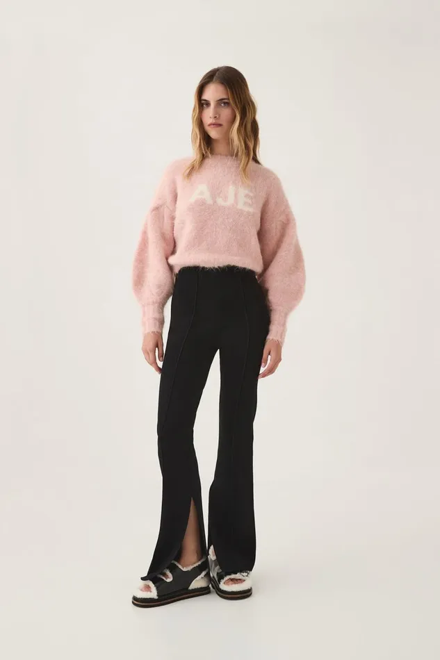 Aje Knitwear and Jumpers Moment Crew Neck Knit Blush Pink White Logo 8211 Women