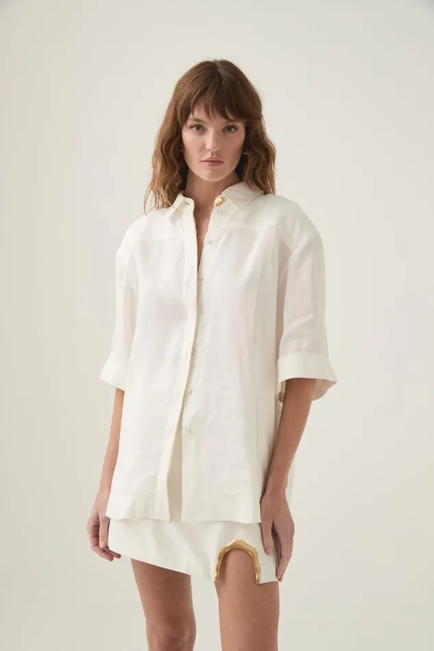Aje Matching Sets Asteria Short Sleeve Shirt Ivory 8211 Women