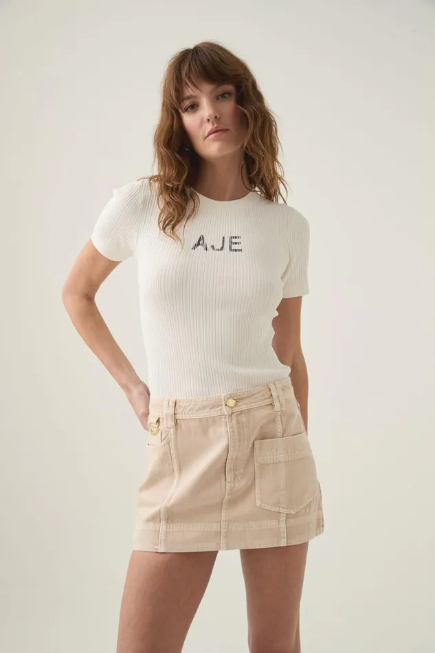 Aje Matching Sets Kya Contrast Denim Micro Skirt Sand Storm Wash 8211 Women