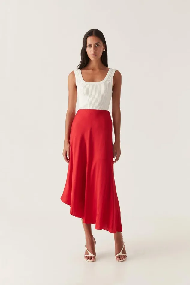 Aje Matching Sets Valeria Asymmetric Midi Skirt Scarlet Red 8211 Women