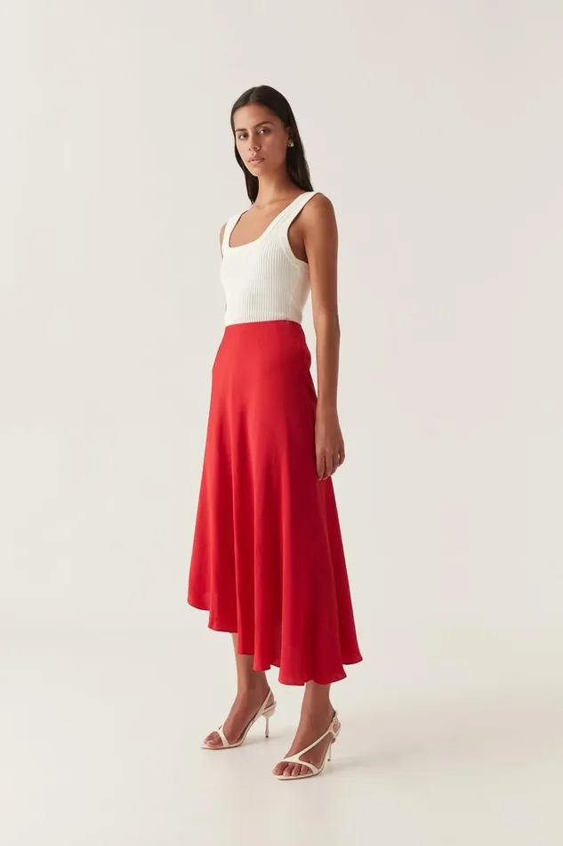 Aje Matching Sets Valeria Asymmetric Midi Skirt Scarlet Red 8211 Women