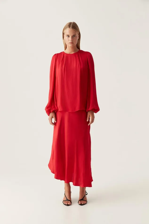 Aje Matching Sets Valeria Asymmetric Midi Skirt Scarlet Red 8211 Women