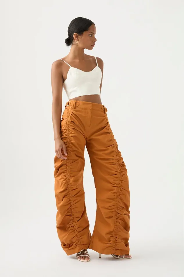 Aje Pants Kiara Ruched Drawstring Pant Chestnut Brown 8211 Women