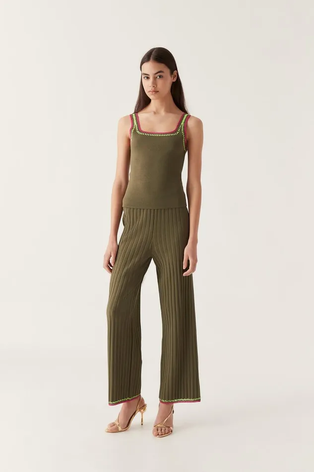 Aje Pants Tazia Crochet Edge Knit Pants Deep Olive 8211 Women