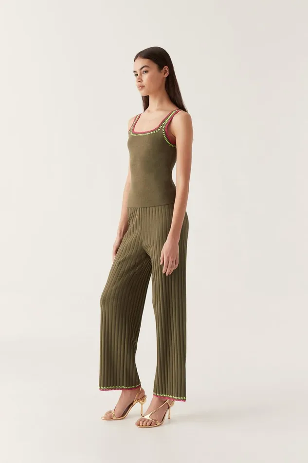 Aje Pants Tazia Crochet Edge Knit Pants Deep Olive 8211 Women