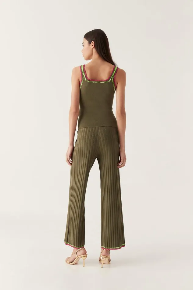 Aje Pants Tazia Crochet Edge Knit Pants Deep Olive 8211 Women