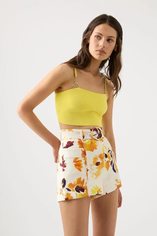 Aje Shorts Aurora Pinstitch Utility Short Pressed Sunflowers 8211 Women