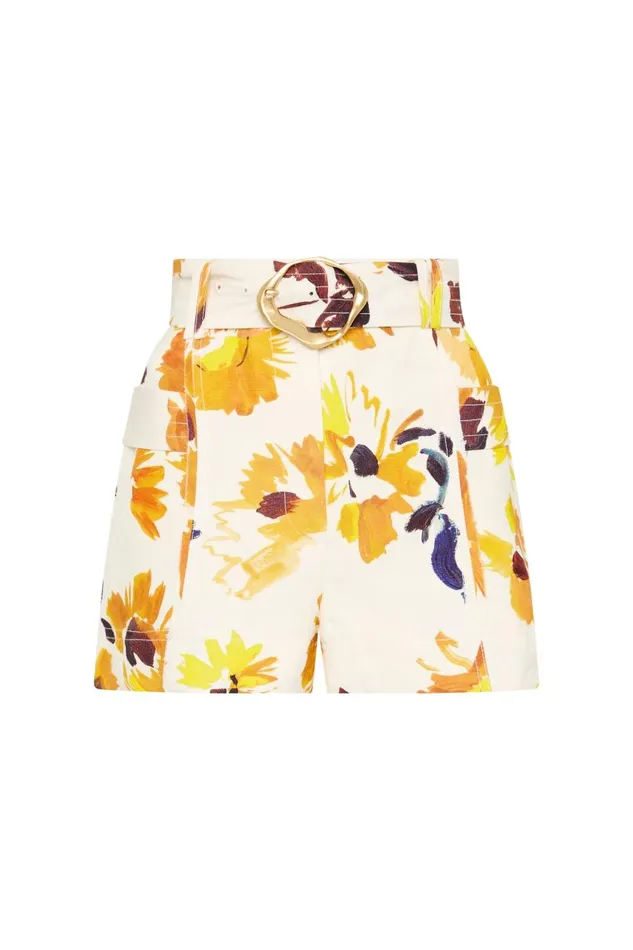 Aje Shorts Aurora Pinstitch Utility Short Pressed Sunflowers 8211 Women