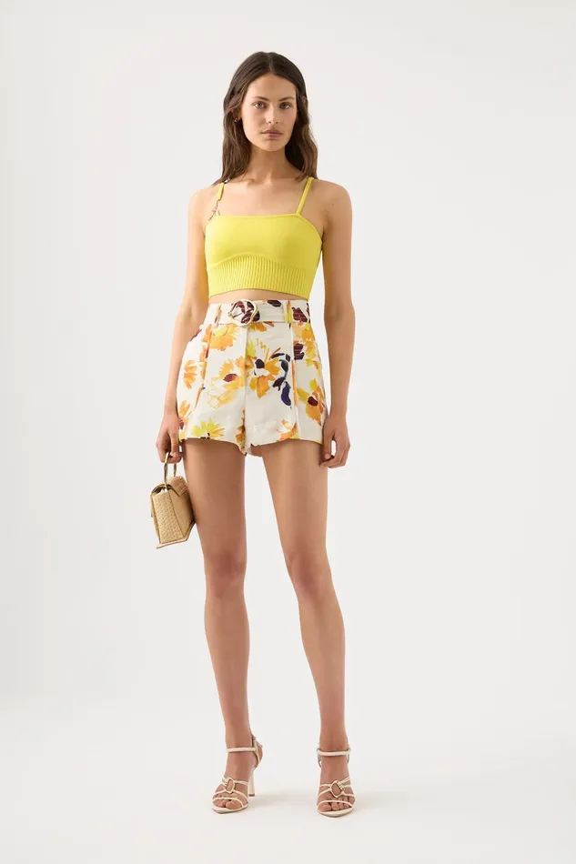 Aje Shorts Aurora Pinstitch Utility Short Pressed Sunflowers 8211 Women