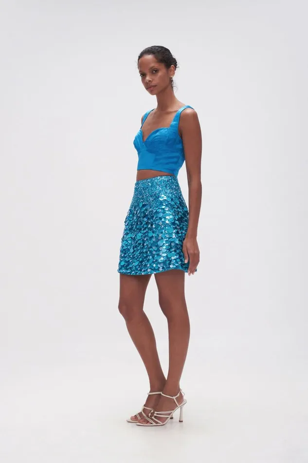 Aje Skirts Cherie Sequin Mini Skirt Azure Blue 8211 Women