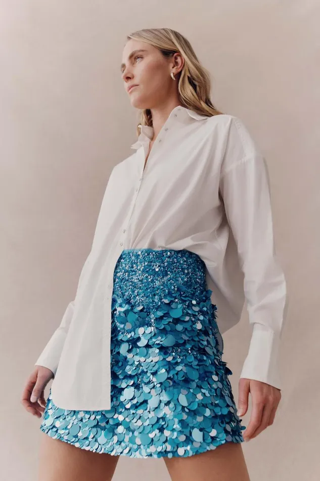 Aje Skirts Cherie Sequin Mini Skirt Azure Blue 8211 Women