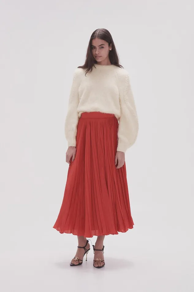 Aje Skirts Wondrous Pleated Satin Skirt Scarlet Red 8211 Women