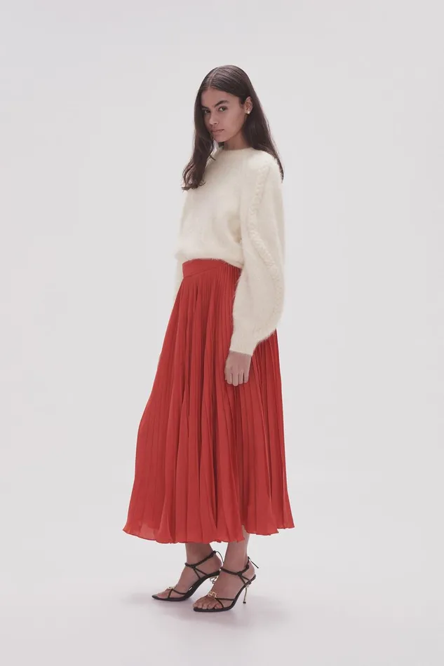 Aje Skirts Wondrous Pleated Satin Skirt Scarlet Red 8211 Women