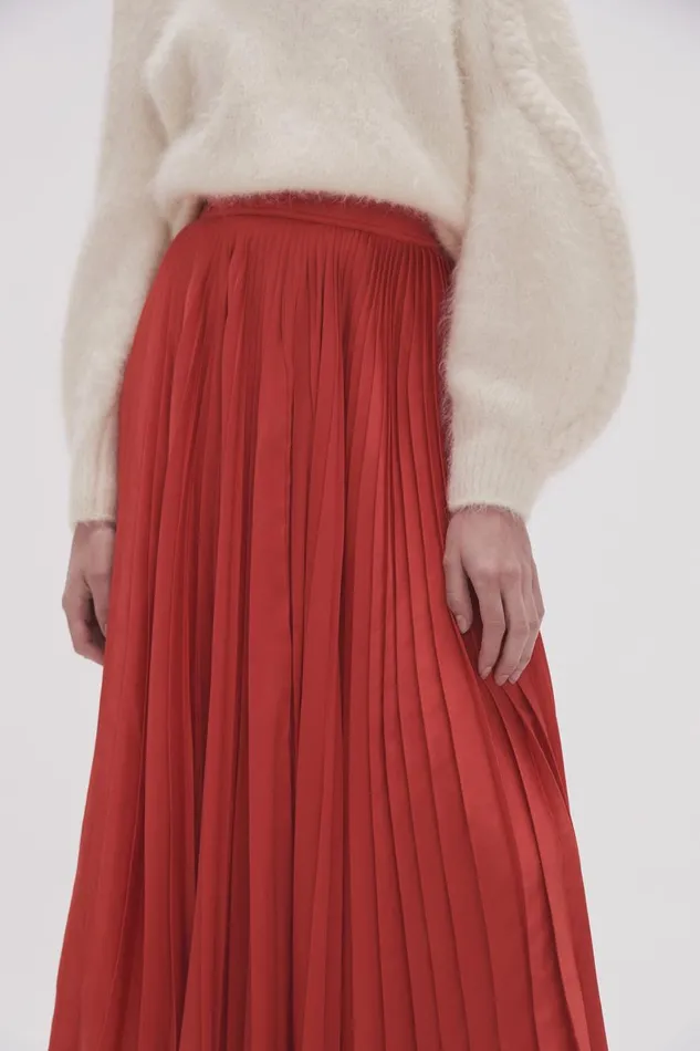 Aje Skirts Wondrous Pleated Satin Skirt Scarlet Red 8211 Women