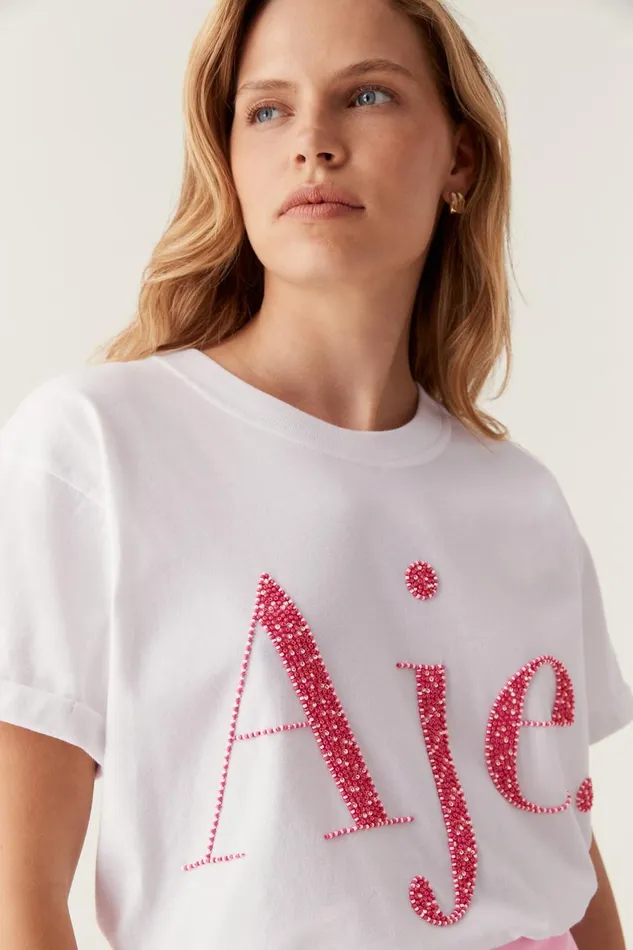 Aje Tees Saffy Embellished Tee Whitepink Logo 8211 Women
