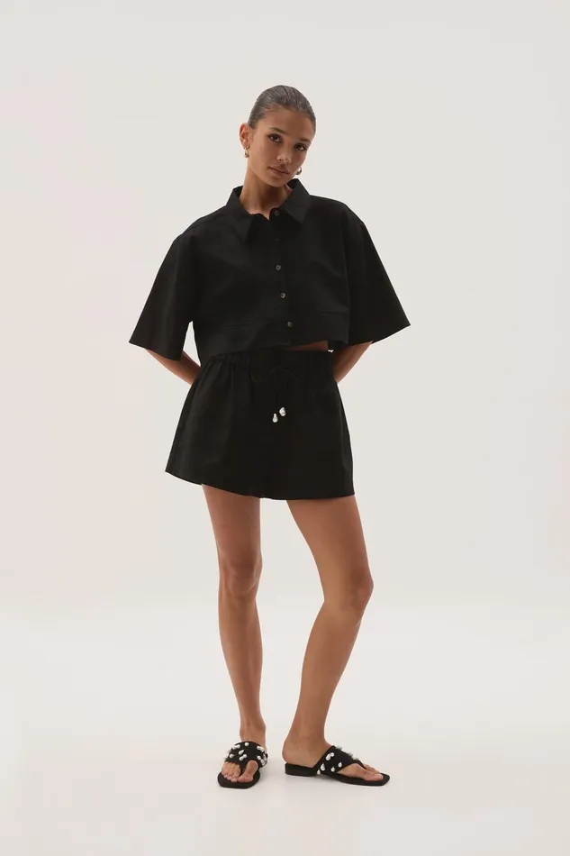 Aje Tops Airlie Cropped Shirt Black 8211 Women