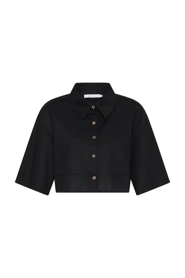 Aje Tops Airlie Cropped Shirt Black 8211 Women Aje Tops Airlie Cropped Shirt Black 8211 Women