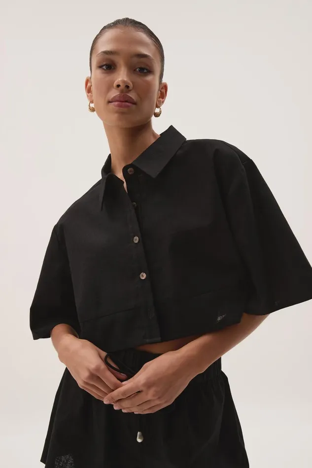 Aje Tops Airlie Cropped Shirt Black 8211 Women Aje Tops Airlie Cropped Shirt Black 8211 Women