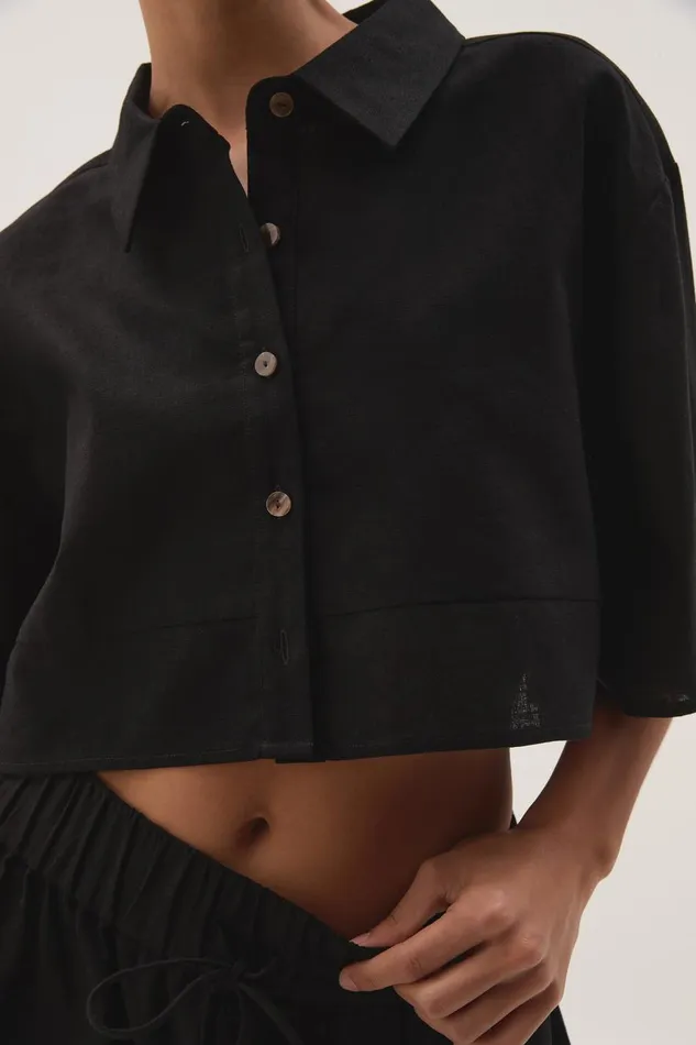 Aje Tops Airlie Cropped Shirt Black 8211 Women Aje Tops Airlie Cropped Shirt Black 8211 Women
