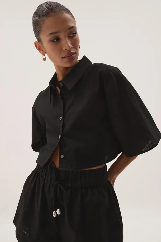 Aje Tops Airlie Cropped Shirt Black 8211 Women Aje Tops Airlie Cropped Shirt Black 8211 Women