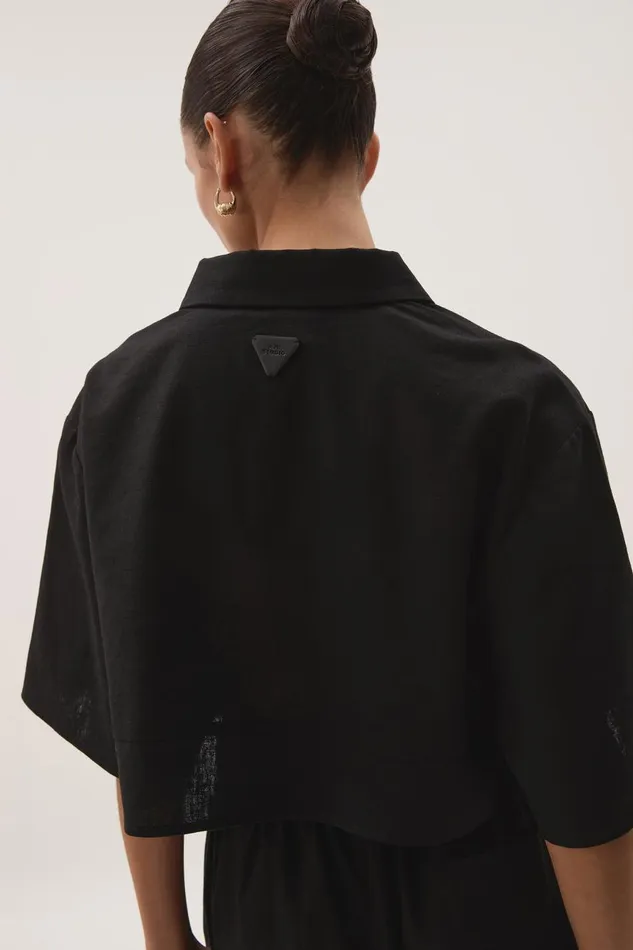 Aje Tops Airlie Cropped Shirt Black 8211 Women Aje Tops Airlie Cropped Shirt Black 8211 Women