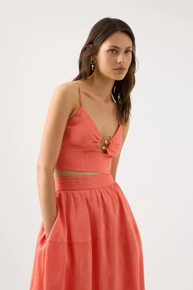 Aje Tops Ariel Sculptural Ring Top Coral 8211 Women Aje Tops Ariel Sculptural Ring Top Coral 8211 Women