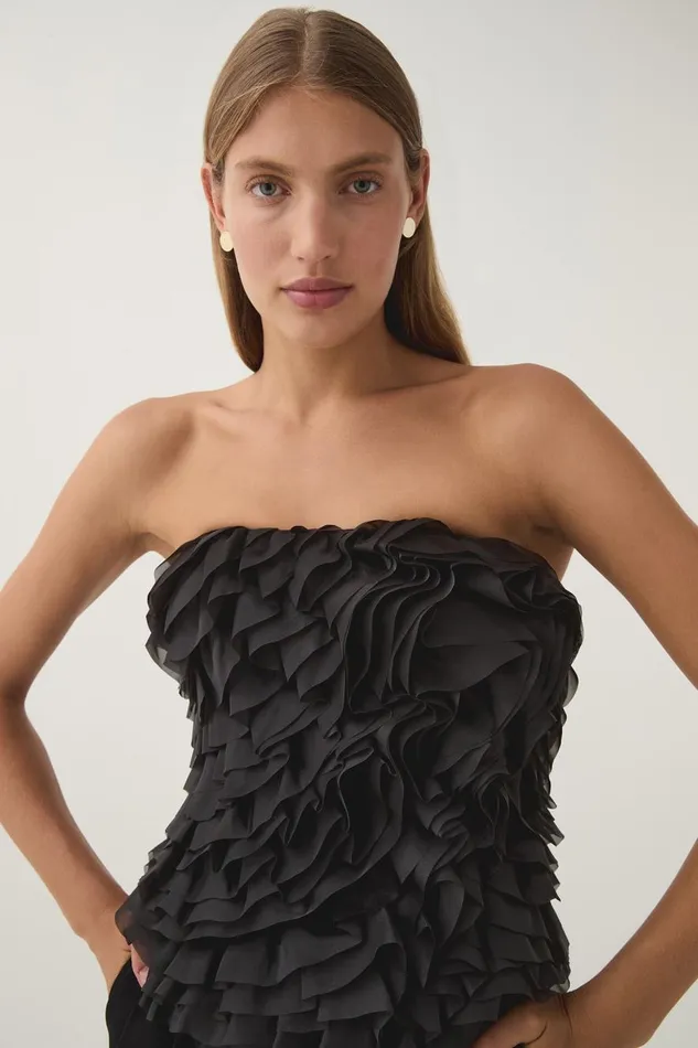 Aje Tops Charmed Rosette Ruffle Bustier Black 8211 Women Aje Tops Charmed Rosette Ruffle Bustier Black 8211 Women
