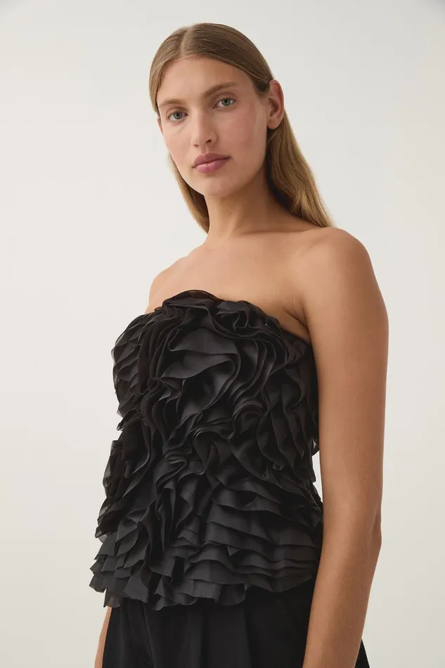 Aje Tops Charmed Rosette Ruffle Bustier Black 8211 Women Aje Tops Charmed Rosette Ruffle Bustier Black 8211 Women