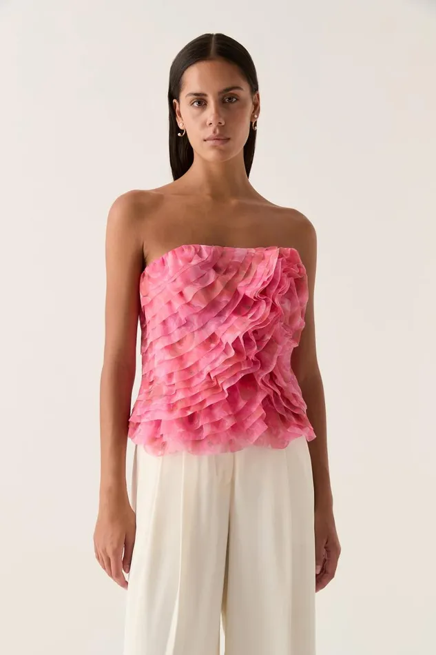 Aje Tops Charmed Rosette Ruffle Bustier Misty Rose 8211 Women Aje Tops Charmed Rosette Ruffle Bustier Misty Rose 8211 Women