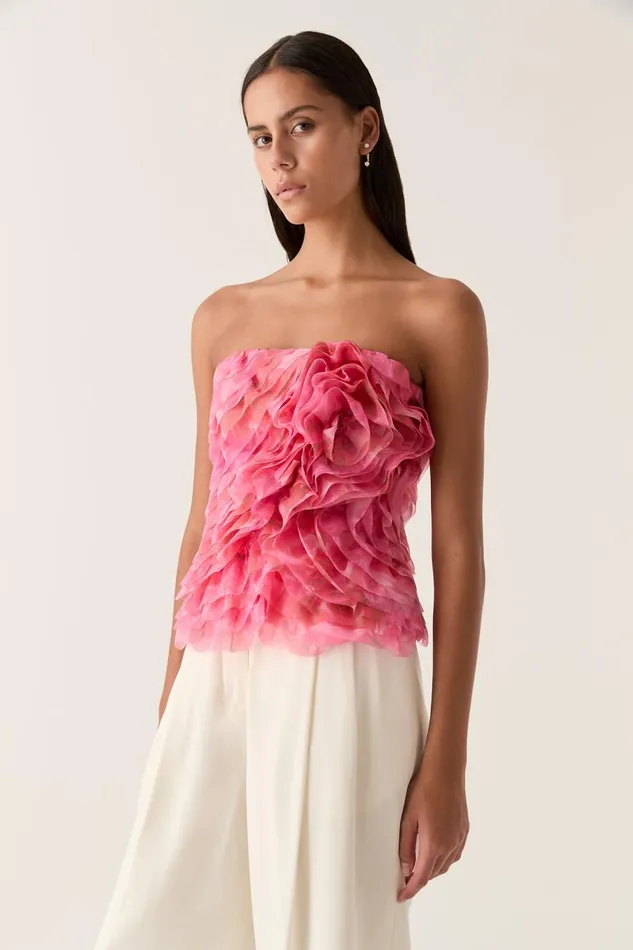 Aje Tops Charmed Rosette Ruffle Bustier Misty Rose 8211 Women Aje Tops Charmed Rosette Ruffle Bustier Misty Rose 8211 Women