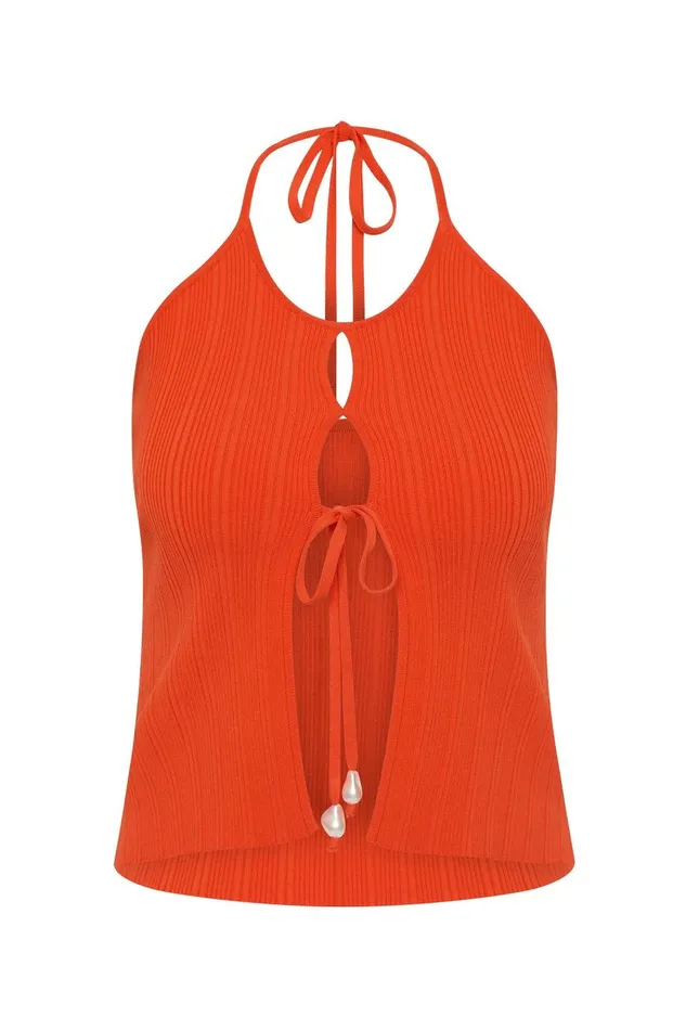Aje Tops Coraline Halter Top Coral 8211 Women Aje Tops Coraline Halter Top Coral 8211 Women