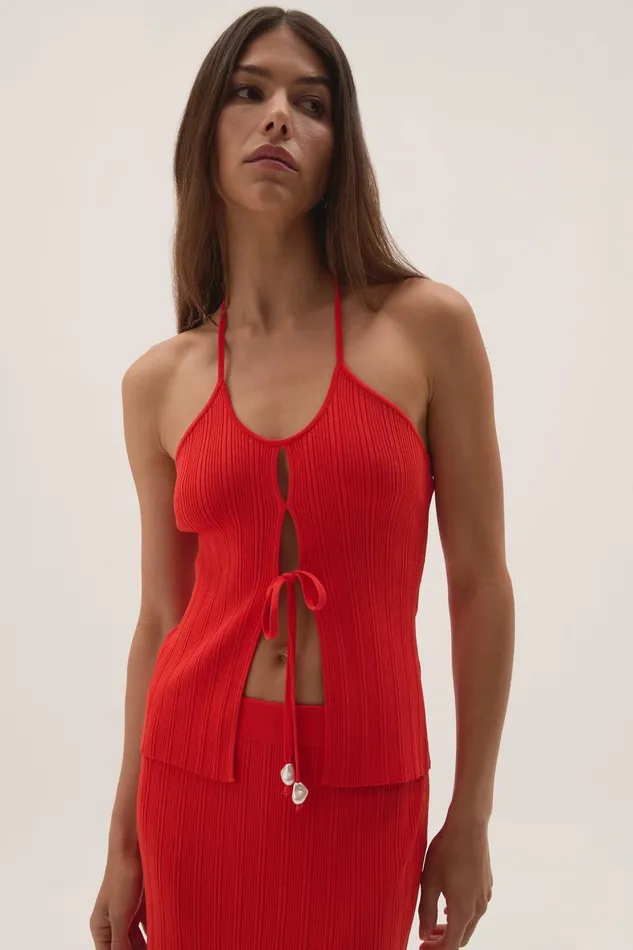 Aje Tops Coraline Halter Top Coral 8211 Women Aje Tops Coraline Halter Top Coral 8211 Women
