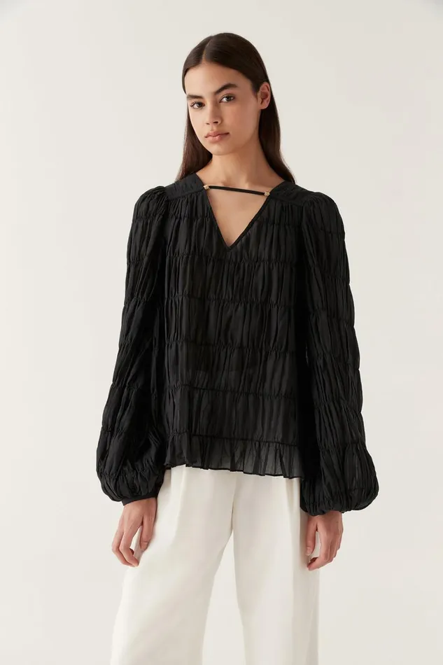 Aje Tops Evelina Ruched Blouse Black 8211 Women
