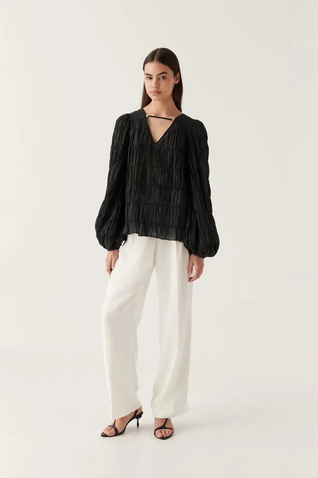 Aje Tops Evelina Ruched Blouse Black 8211 Women Aje Tops Evelina Ruched Blouse Black 8211 Women