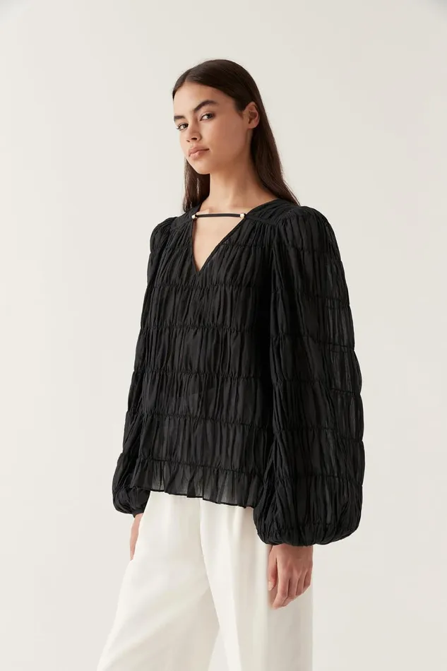 Aje Tops Evelina Ruched Blouse Black 8211 Women Aje Tops Evelina Ruched Blouse Black 8211 Women
