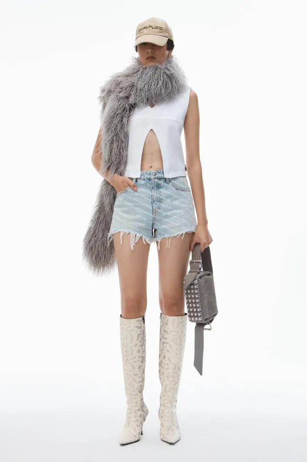 Alexander Wang Denim Women Bite Logo Short In Pebble Bleach Denim