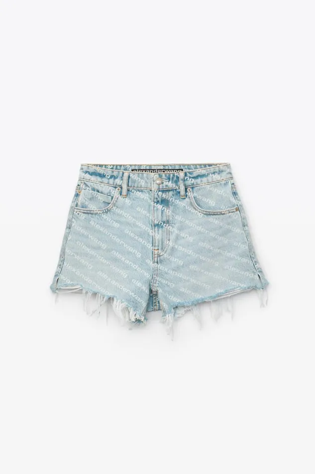 Alexander Wang Denim Women Bite Logo Short In Pebble Bleach Denim